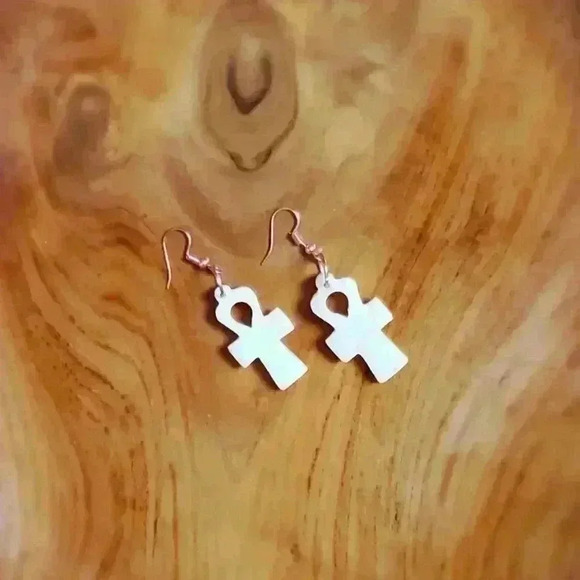Bone Ankh Copper Earrings - Picture 1 of 1